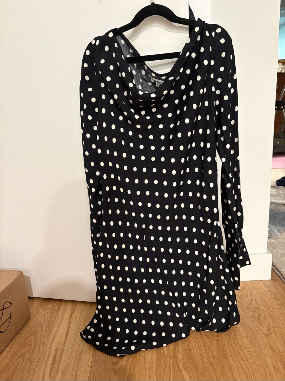 Reformation NWOT Black and White Polka Dot Long Sleeve Dress Cowl Neck